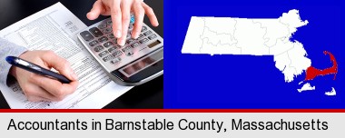 an accountant at work; Barnstable County highlighted in red on a map