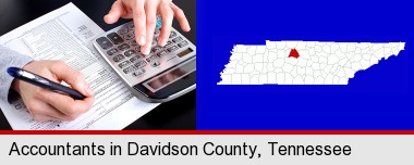 an accountant at work; Davidson County highlighted in red on a map