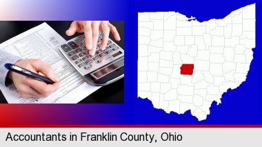 an accountant at work; Franklin County highlighted in red on a map