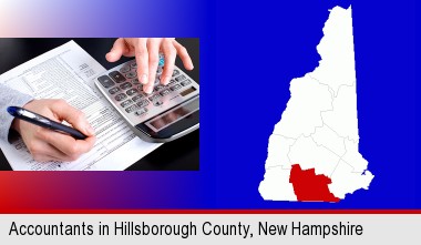 an accountant at work; Hillsborough County highlighted in red on a map