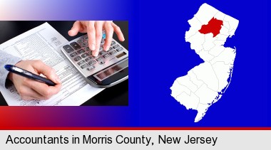 an accountant at work; Morris County highlighted in red on a map