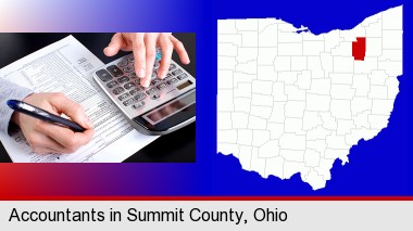 an accountant at work; Summit County highlighted in red on a map