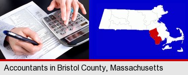 an accountant at work; Bristol County highlighted in red on a map