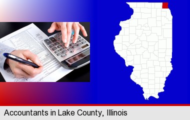 an accountant at work; LaSalle County highlighted in red on a map