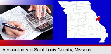 an accountant at work; St Francois County highlighted in red on a map