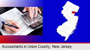 an accountant at work; Union County highlighted in red on a map